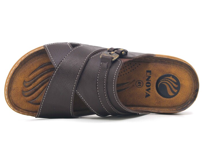 Enova Merdane M244-0105 Düz Çapraz Monta Kutulu Günlük Terlik Kahve - Enova (1)