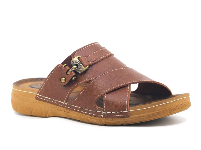 Enova Merdane M244-0105 Düz Çapraz Monta Kutulu Günlük Terlik Taba - Enova