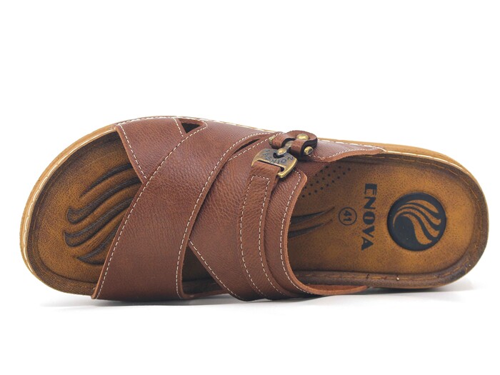 Enova Merdane M244-0105 Düz Çapraz Monta Kutulu Günlük Terlik Taba - Enova (1)