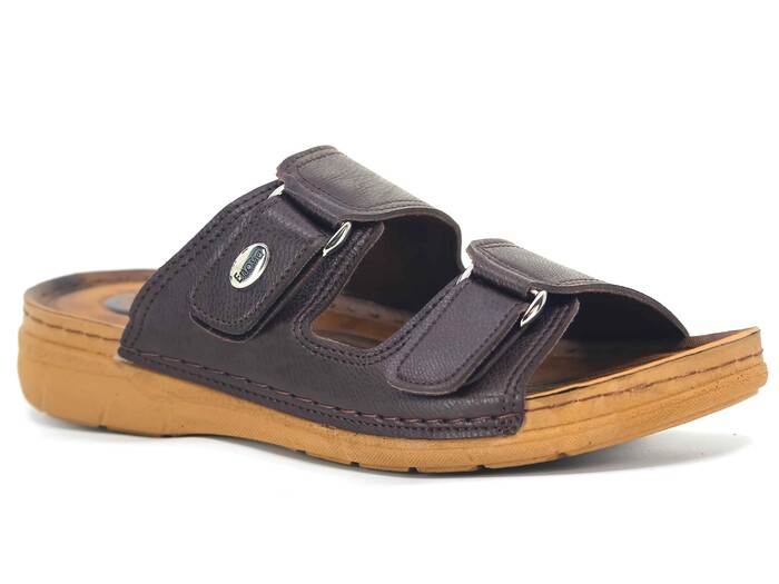 Enova Merdane M244-0108 Çift Cırtlı Tokalı Monta Günlük Terlik Kahve - Enova