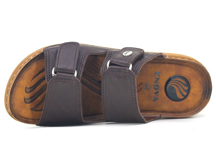 Enova Merdane M244-0108 Çift Cırtlı Tokalı Monta Günlük Terlik Kahve - 2