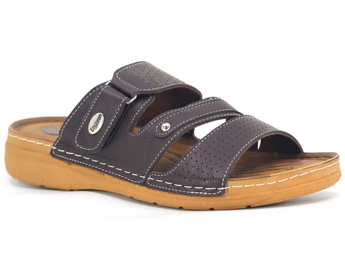 Enova Merdane M244-0111 Çapraz Üç Bantlı Monta Günlük Terlik Kahve - Enova