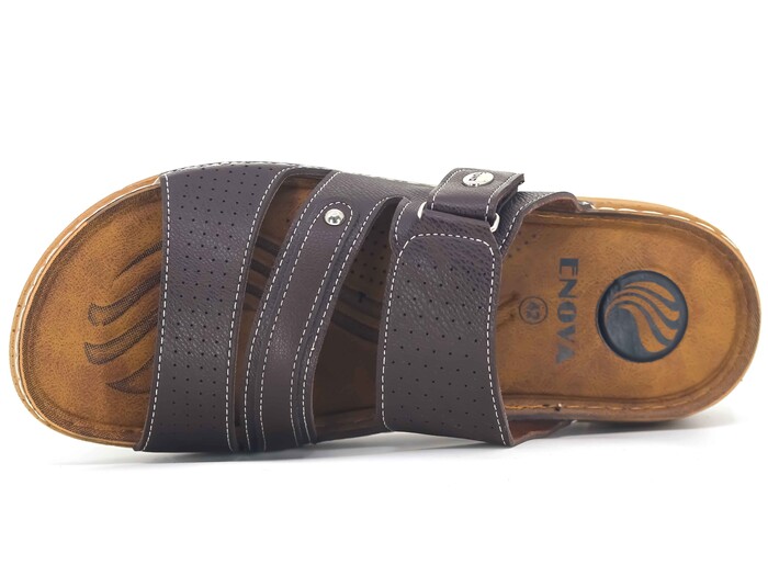 Enova Merdane M244-0111 Çapraz Üç Bantlı Monta Günlük Terlik Kahve - Enova (1)