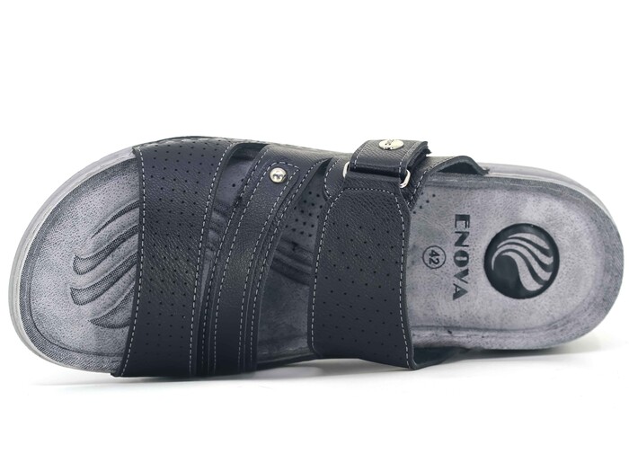 Enova Merdane M244-0111 Çapraz Üç Bantlı Monta Günlük Terlik Siyah - Enova (1)