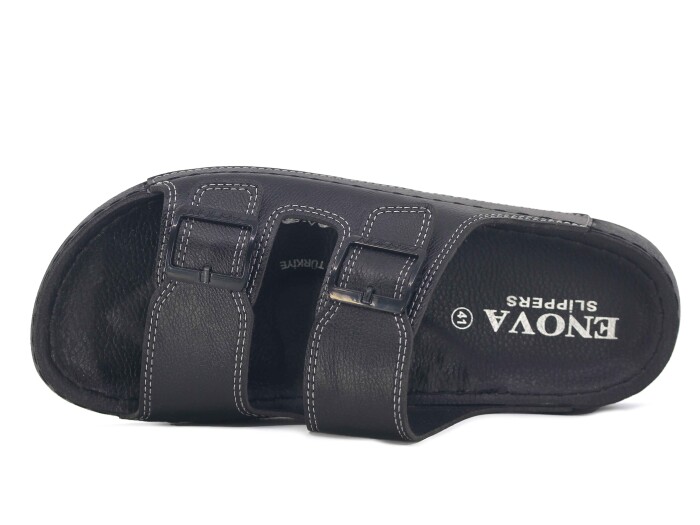 Enova Merdane M246-0108 Çift Tokalı Monta Kutulu Günlük Terlik Siyah - Enova (1)