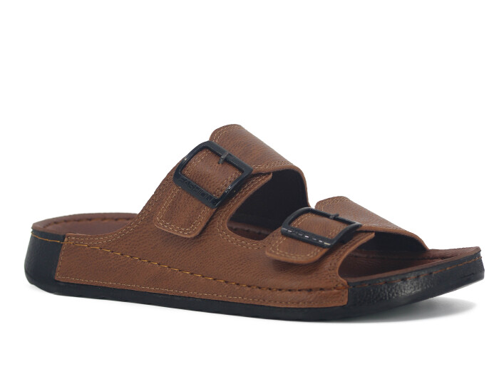 Enova Merdane M246-0108 Çift Tokalı Monta Kutulu Günlük Terlik Taba - Enova