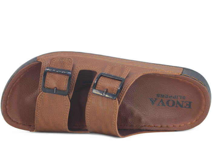 Enova Merdane M246-0108 Çift Tokalı Monta Kutulu Günlük Terlik Taba - 2