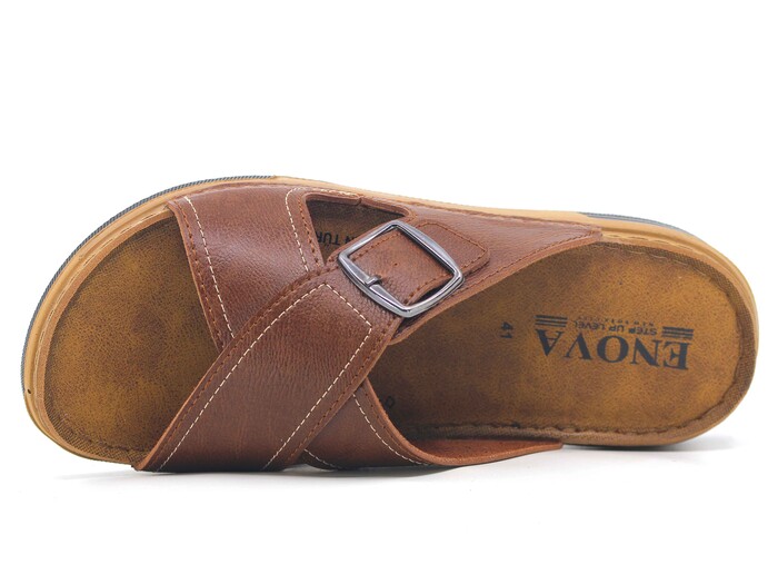 Enova Merdane M253-0201 Monta Çapraz Tokalı Kutulu Günlük Terlik Taba - 2