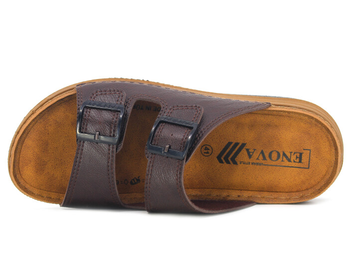 Enova Merdane M254-0105 Çift Toka Monta Kutulu Günlük Terlik Kahve - Enova (1)