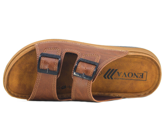 Enova Merdane M254-0105 Çift Toka Monta Kutulu Günlük Terlik Taba - Enova (1)