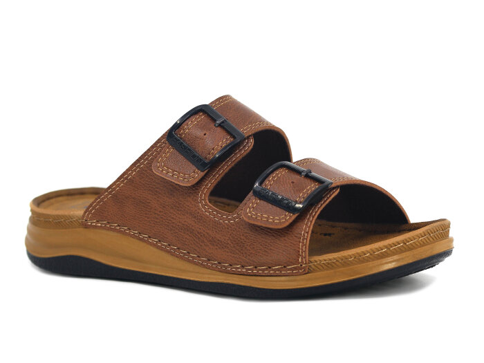 Enova Merdane M254-0105 Çift Toka Monta Kutulu Günlük Terlik Taba - Enova