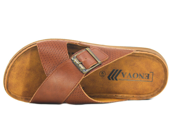 Enova Merdane M254-0116 Çapraz Monta Kutulu Günlük Terlik Taba - Enova (1)