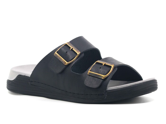 Enova Merdane M256-0105 Çift Toka Çift Taban Monta Kutulu Günlük Terlik Siyah - 1