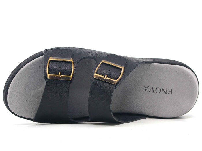 Enova Merdane M256-0105 Çift Toka Çift Taban Monta Kutulu Günlük Terlik Siyah - 2