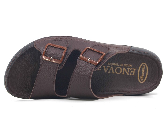 Enova Merdane M266-0113 Çift Toka Monta Kutulu Günlük Terlik Kahve - Enova (1)