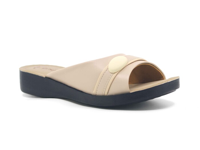 Enova Zenne Taşlı Enj. Günlük Terlik Bej - Enova