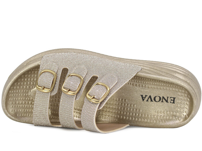 Enova Zenne Z06-0125 Üç Toka Simli Günlük Terlik Altın - Enova (1)