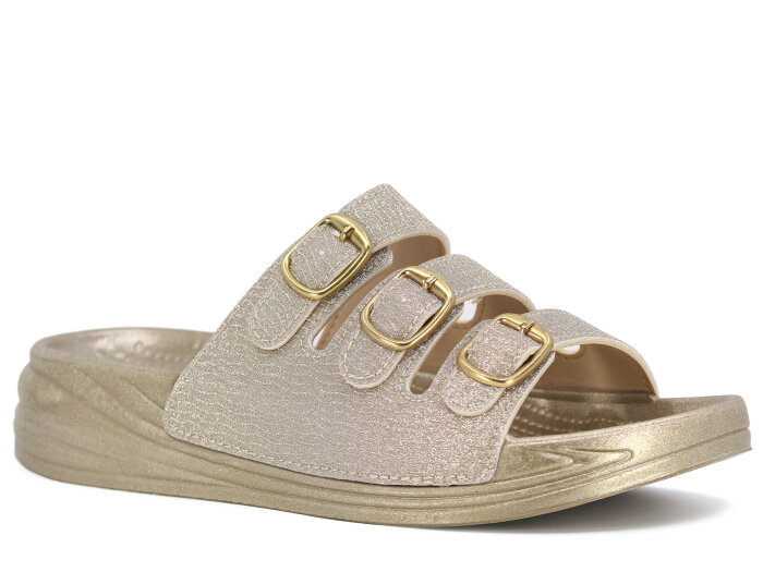 Enova Zenne Z06-0125 Üç Toka Simli Günlük Terlik Altın - 1