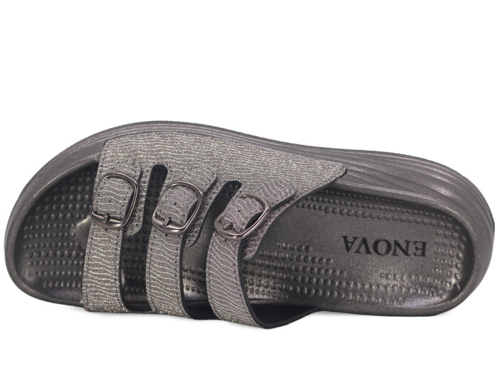 Enova Zenne Z06-0125 Üç Toka Simli Günlük Terlik Füme - 2