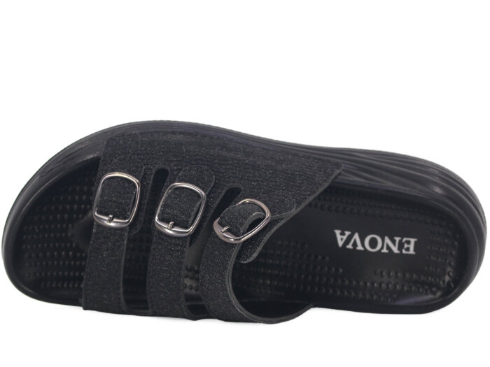 Enova Zenne Z06-0125 Üç Toka Simli Günlük Terlik Siyah - Enova (1)