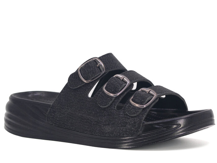 Enova Zenne Z06-0125 Üç Toka Simli Günlük Terlik Siyah - Enova