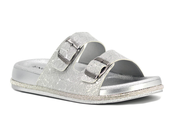 Enova Zenne Z08-0101 Çift Toka Günlük Terlik Gümüş - Enova