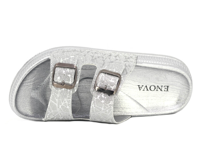 Enova Zenne Z14-0101 Çift Toka Günlük Terlik Gümüş - Enova (1)