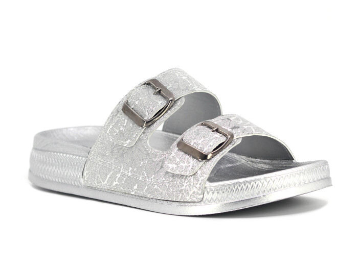 Enova Zenne Z14-0101 Çift Toka Günlük Terlik Gümüş - Enova