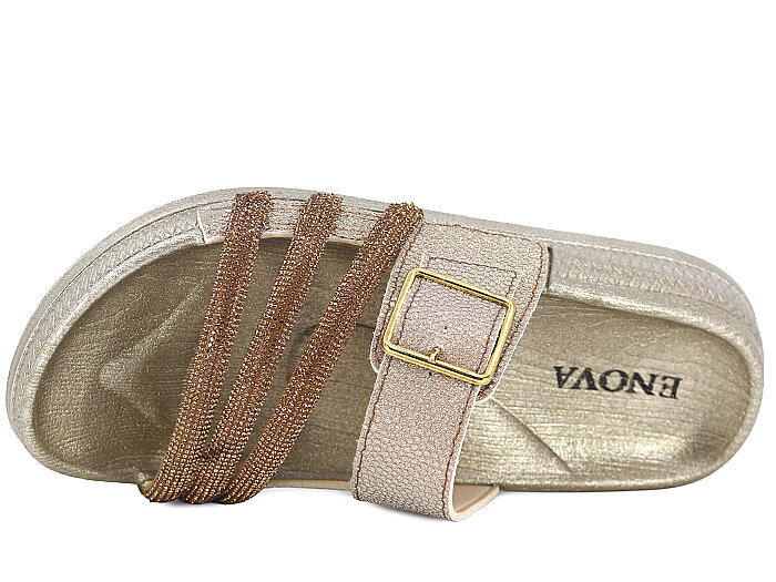 Enova Zenne Z14-0104 Taşlı Tokalı Günlük Terlik Altın - 2