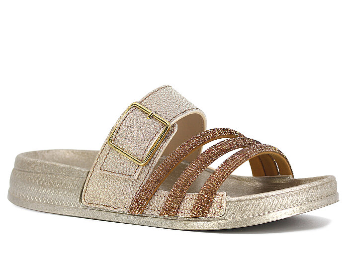 Enova Zenne Z14-0104 Taşlı Tokalı Günlük Terlik Altın - Enova