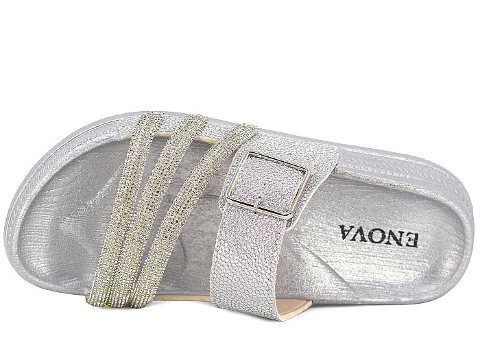 Enova Zenne Z14-0104 Taşlı Tokalı Günlük Terlik Gümüş - Enova (1)