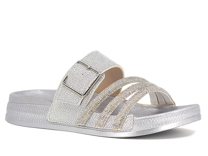 Enova Zenne Z14-0104 Taşlı Tokalı Günlük Terlik Gümüş - 1