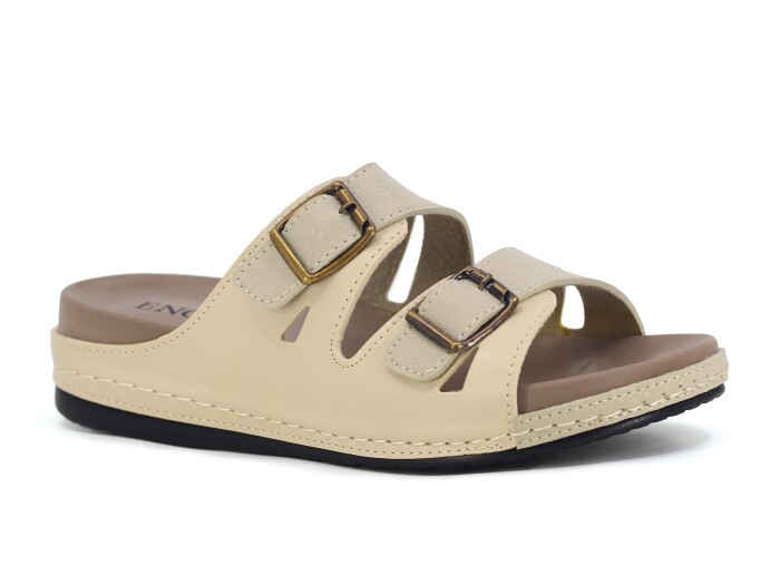 Enova Zenne Z156-0103 Çift Toka Kutulu Günlük Terlik Krem - Enova