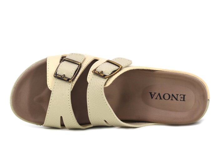 Enova Zenne Z156-0103 Çift Toka Kutulu Günlük Terlik Krem - Enova (1)