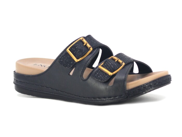 Enova Zenne Z156-0103 Çift Toka Kutulu Günlük Terlik Siyah - Enova