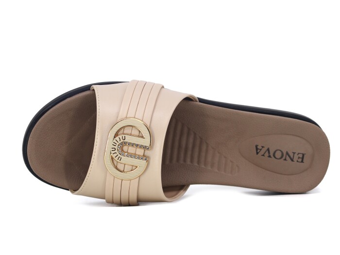 Enova Zenne Z162-0104 Kutulu Günlük Terlik Krem - Enova (1)