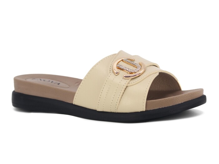 Enova Zenne Z162-0109 Kutulu Günlük Terlik Krem - Enova