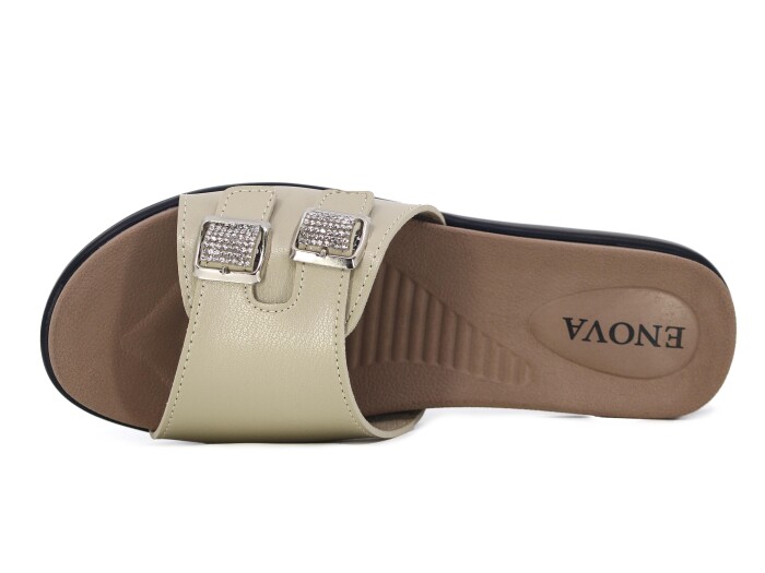 Enova Zenne Z162-0118 Çift Toka Taşlı Kutulu Günlük Terlik Krem - Enova (1)