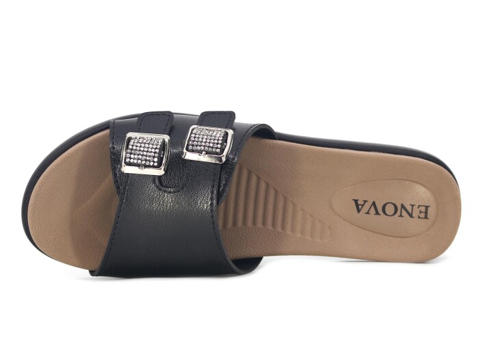 Enova Zenne Z162-0118 Çift Toka Taşlı Kutulu Günlük Terlik Siyah - Enova (1)