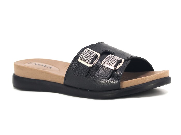 Enova Zenne Z162-0118 Çift Toka Taşlı Kutulu Günlük Terlik Siyah - Enova