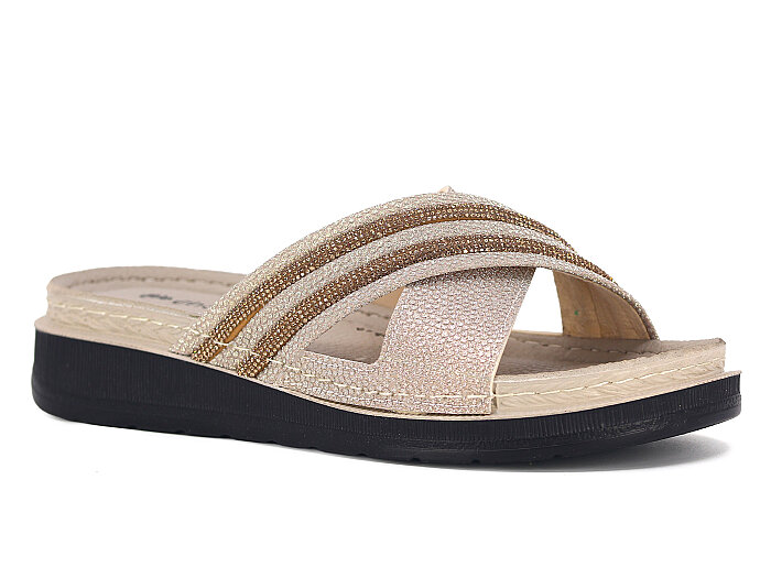 Enova Zenne Z163-0131 Çapraz Bantlı Günlük Terlik Altın 