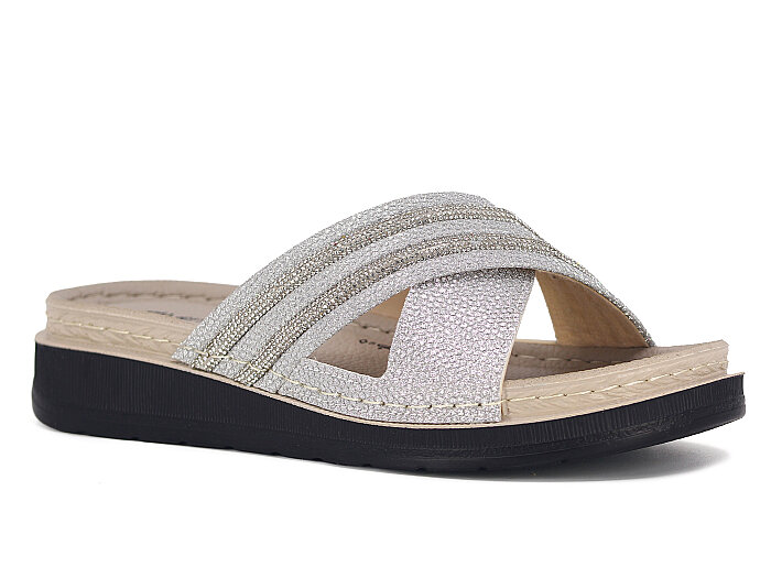 Enova Zenne Z163-0131 Çapraz Bantlı Günlük Terlik Gümüş - 1