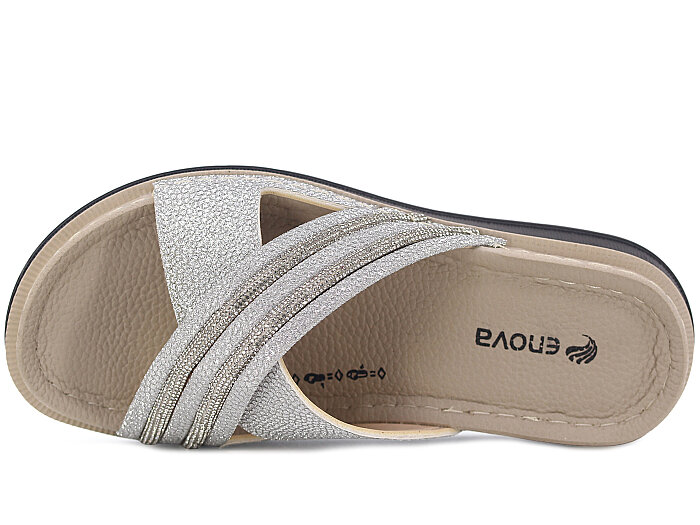 Enova Zenne Z163-0131 Çapraz Bantlı Günlük Terlik Gümüş - Enova (1)