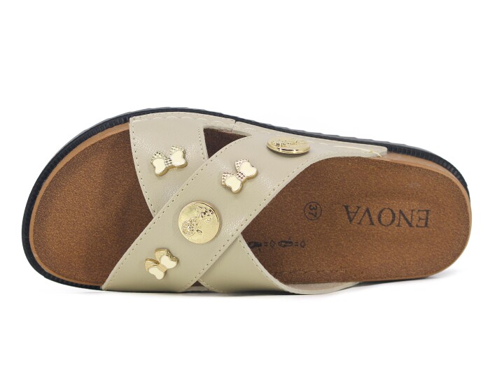 Enova Zenne Z166-0126 Kutulu Günlük Terlik Krem - Enova (1)