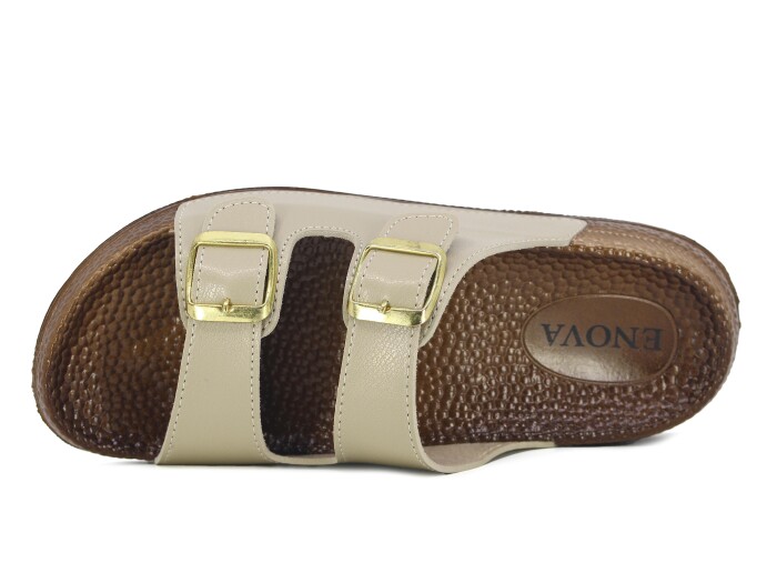 Enova Zenne Z169-0101 Çift Toka Kutulu Günlük Terlik Krem - Enova (1)