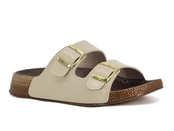 Enova Zenne Z169-0101 Çift Toka Kutulu Günlük Terlik Krem - Enova