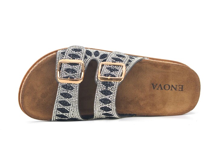 Enova Zenne Z183-0103 Çift Toka Taşlı Günlük Terlik Siyah - 2