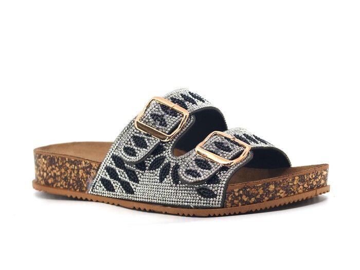 Enova Zenne Z183-0103 Çift Toka Taşlı Günlük Terlik Siyah - Enova