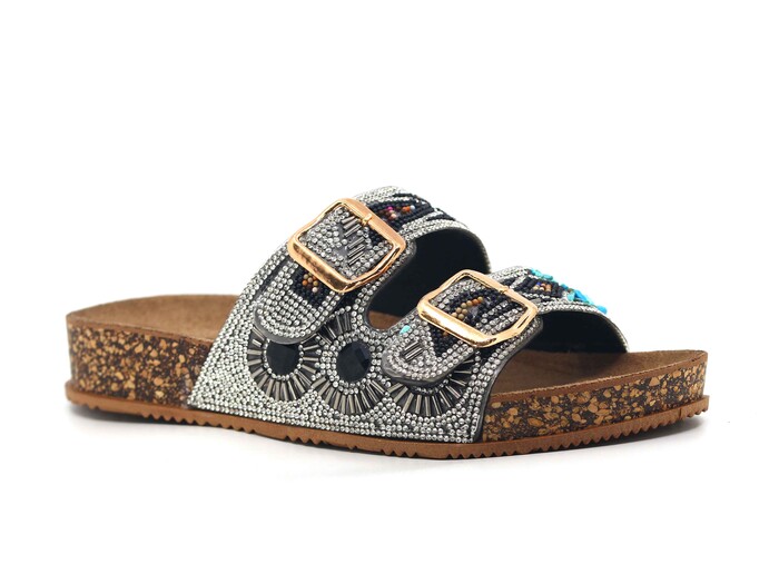 Enova Zenne Z183-0105 Çift Toka Taşlı Günlük Terlik Siyah - 1