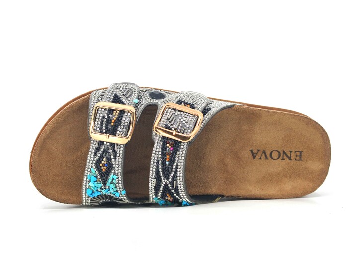 Enova Zenne Z183-0105 Çift Toka Taşlı Günlük Terlik Siyah - Enova (1)